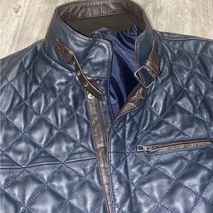Lambskin Coat Navy w/ Brown Size Says XS (I'd say more Small Medium)